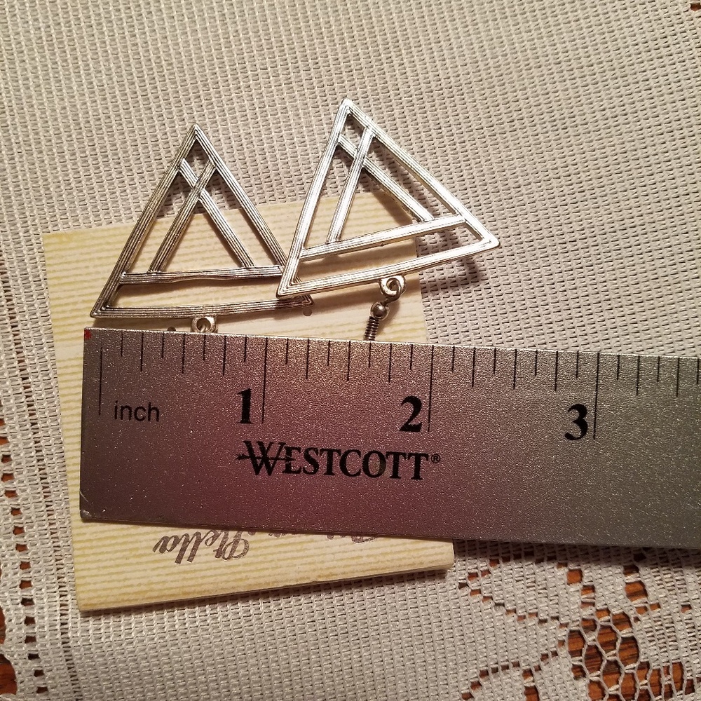 Silver Triangle Earrings - Picture 5 of 7